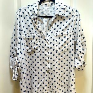 Button-down HEARTS top (white + blue)